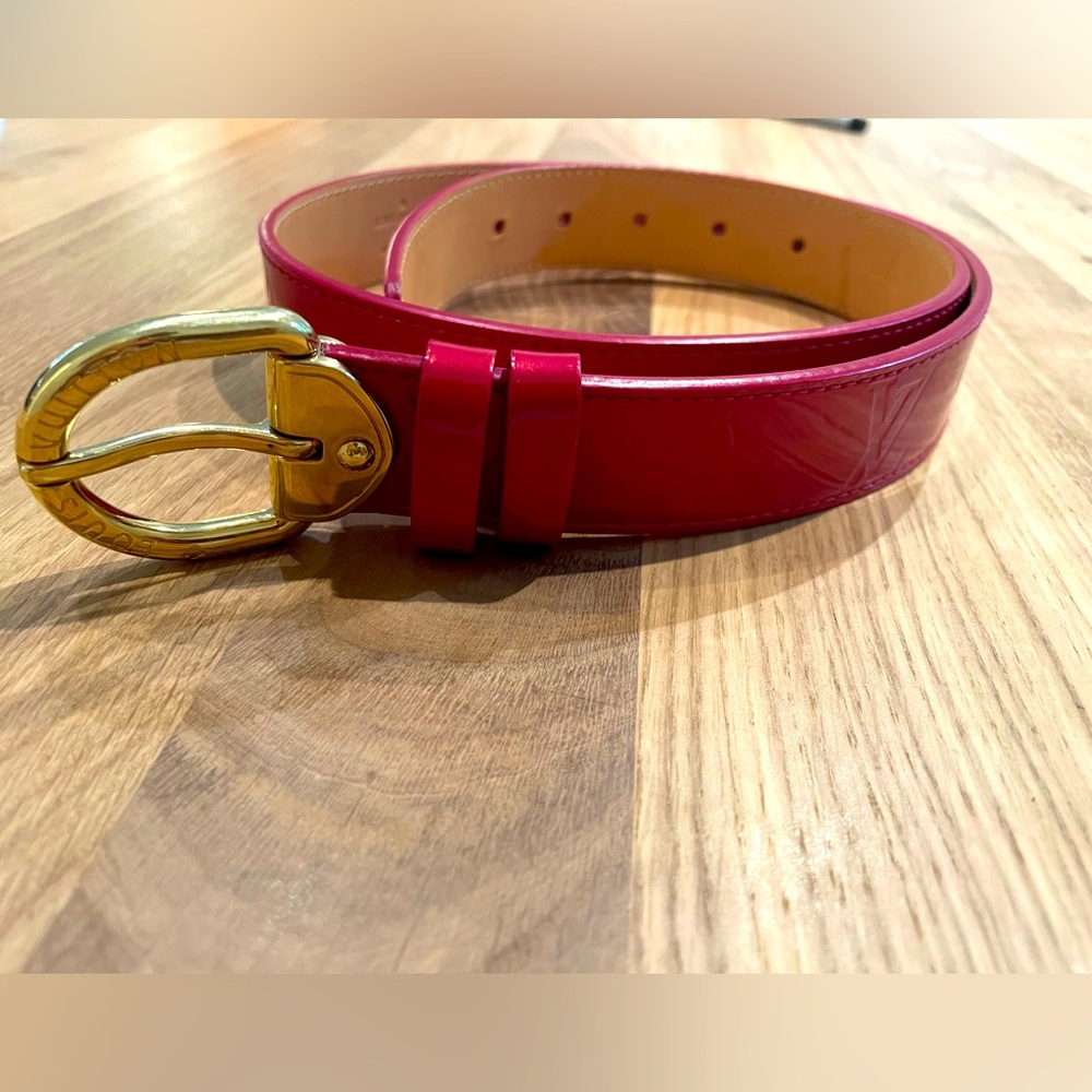Louis Vuitton, Patent and Leather Belt, Color Red, Size 30/32